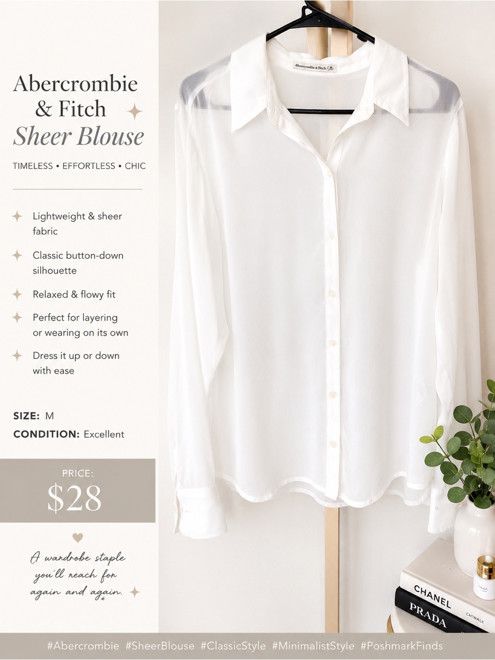 Abercrombie & Fitch White Sheer Collared Blouse - Picture 1 of 4